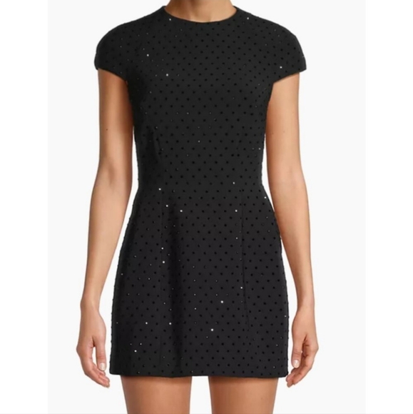 Toccin Kristen Structured Black Rhinestone Embellished Short Sleeve Mini Dress - Picture 6 of 11